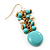 Turquoise Coloured And Simulated Pearl Bead Drop Earrings (Gold Plated Finish) - 6cm Length - view 3