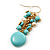 Turquoise Coloured And Simulated Pearl Bead Drop Earrings (Gold Plated Finish) - 6cm Length - view 4
