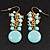 Turquoise Coloured And Simulated Pearl Bead Drop Earrings (Gold Plated Finish) - 6cm Length - view 5
