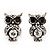Small Antique Silver Diamante Owl Stud Earrings - 2cm Length