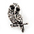 Cute Crystal Owl Stud Earrings (Antique Silver Metal) - 2.5cm Length - view 3