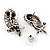 Cute Crystal Owl Stud Earrings (Antique Silver Metal) - 2.5cm Length - view 4