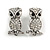 Antique Silver Crystal Owl Stud Earrings - 2.5cm Length