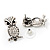 Antique Silver Crystal Owl Stud Earrings - 2.5cm Length - view 5