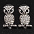 Antique Silver Crystal Owl Stud Earrings - 2.5cm Length - view 3