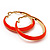Bright Orange Hoop Earrings (Gold Tone Metal) - 5cm Diameter - view 7