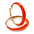 Bright Orange Hoop Earrings (Gold Tone Metal) - 5cm Diameter - view 2