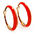 Bright Orange Hoop Earrings (Gold Tone Metal) - 5cm Diameter
