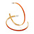 Orange Enamel Thin Hoop Earrings (Gold Plated Metal) - 6cm Diameter - view 2
