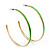 Grass Green Enamel Thin Hoop Earrings (Gold Plated Metal) - 6cm Diameter