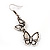 Antique Silver Metal Double Butterfly Drop Earrings - 5.5cm Length - view 5