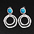Matt Silver Tone Double Hoop Turquoise Stone Drop Earrings - 5cm Length
