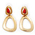 Double Hoop Coral Bead Drop Earrings (Brushed Gold Effect) - 5cm Length