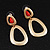 Double Hoop Coral Bead Drop Earrings (Brushed Gold Effect) - 5cm Length - view 5