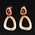 Double Hoop Coral Bead Drop Earrings (Brushed Gold Effect) - 5cm Length - view 4