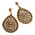 Large Burn Gold Filigree Oval Drop Earrings - 8.5cm Length