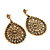 Large Burn Gold Filigree Oval Drop Earrings - 8.5cm Length - view 2