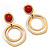 Matt Gold Tone Double Hoop Coral Stone Drop Earrings - 5cm Length - view 7
