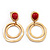 Matt Gold Tone Double Hoop Coral Stone Drop Earrings - 5cm Length - view 2