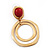 Matt Gold Tone Double Hoop Coral Stone Drop Earrings - 5cm Length - view 3
