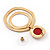 Matt Gold Tone Double Hoop Coral Stone Drop Earrings - 5cm Length - view 5