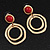 Matt Gold Tone Double Hoop Coral Stone Drop Earrings - 5cm Length - view 6