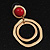 Matt Gold Tone Double Hoop Coral Stone Drop Earrings - 5cm Length - view 4