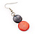 Round Double Shell Drop Earrings (Red/Dark Grey) - 7cm Length - view 5