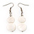 Round Double Shell Drop Earrings (White) - 5cm Length - view 2