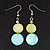 Round Double Shell Drop Earrings (lime green/aqua blue) - 7.5cm Length - view 5