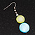 Round Double Shell Drop Earrings (lime green/aqua blue) - 7.5cm Length - view 6