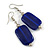 Navy Blue Square Glass Drop Earrings - 6cm Long - view 5