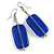 Navy Blue Square Glass Drop Earrings - 6cm Long - view 2