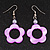 Purple Open Flower Shell Drop Earrings (Silver Metal Finish) - 5.5cm Drop - view 3