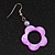 Purple Open Flower Shell Drop Earrings (Silver Metal Finish) - 5.5cm Drop - view 4