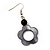 Dark Grey Open Flower Shell Drop Earrings (Silver Metal Finish) - 5.5cm Drop - view 3