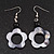 Dark Grey Open Flower Shell Drop Earrings (Silver Metal Finish) - 5.5cm Drop - view 2