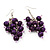 Wood Purple Cluster Drop Earrings (Silver Tone Metal) - 6.5cm Length - view 2