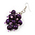 Wood Purple Cluster Drop Earrings (Silver Tone Metal) - 6.5cm Length - view 3