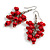 Wood Red Cluster Drop Earrings (Silver Tone Metal) - 60mm Long