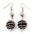 Silver Tone Black Faux Pearl Drop Earrings - 5.5cm Drop