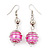 Silver Tone Fuchsia Pink Faux Pearl Drop Earrings - 5cm Drop - view 1