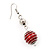 Silver Tone Bright Red  Faux Pearl Drop Earrings - 5.5cm Drop - view 3