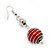 Silver Tone Bright Red  Faux Pearl Drop Earrings - 5.5cm Drop - view 4