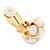 Small C-Shape White Enamel Clip On Earrings In Gold Plated Metal - 18mm Length - view 4