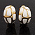 Small C-Shape White Enamel Clip On Earrings In Gold Plated Metal - 18mm Length
