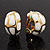 Small C-Shape White Enamel Clip On Earrings In Gold Plated Metal - 18mm Length - view 5