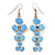 Delicate Triple Flower Light Blue Enamel Drop Earrings (Silver Plated Metal) - 5.5cm Length
