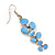 Delicate Triple Flower Light Blue Enamel Drop Earrings (Silver Plated Metal) - 5.5cm Length - view 3