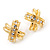 Gold Tone Clear Crystal 'Cross' Metal Stud Earrings - 15mm Diameter - view 3
